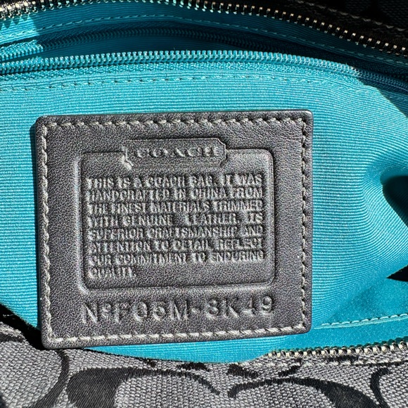 Coach Leatherware 2005 Vintage Signature Jacquard Black Handbag Teal Stitching - Picture 4 of 16
